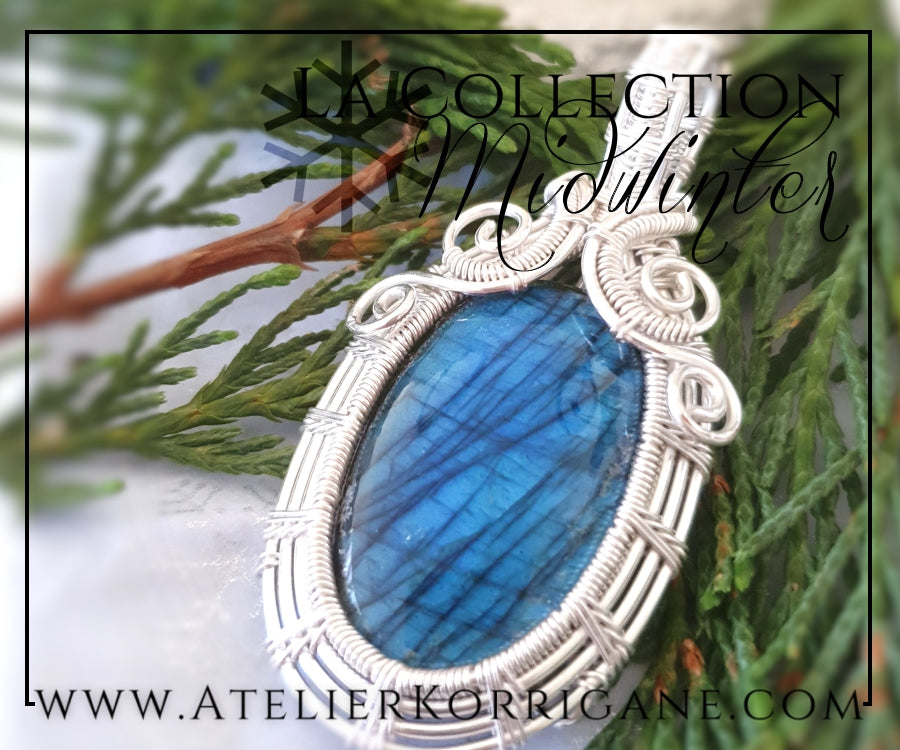 Pendentif en Labradorite bleue et Argent Massif Korrigane