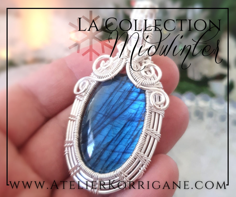 Pendentif en Labradorite bleue et Argent Massif Korrigane