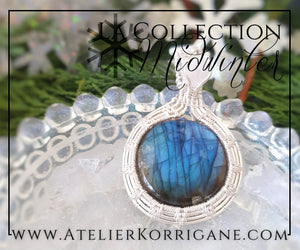 Pendentif en Labradorite blanche et bleue et Argent Massif Korrigane