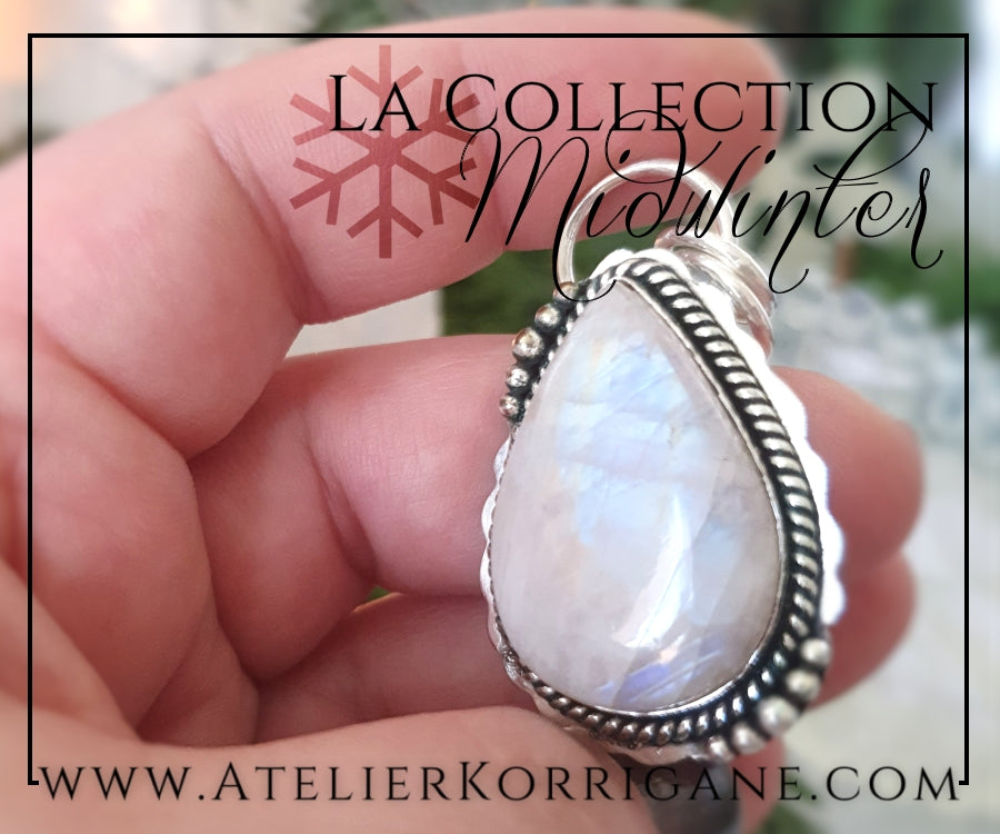 Pendentif en Labradorite blanche et Argent Massif Korrigane