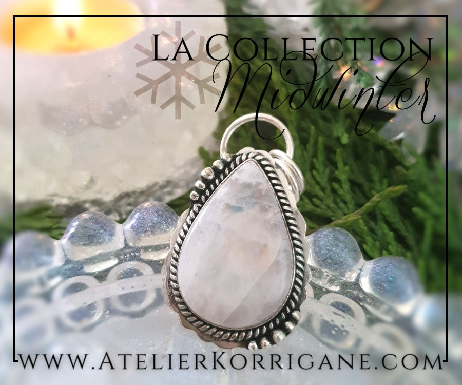 Pendentif en Labradorite blanche et Argent Massif Korrigane