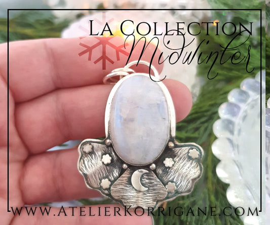Pendentif Nuit Hivernale en Labradorite blanche et Argent Massif Korrigane