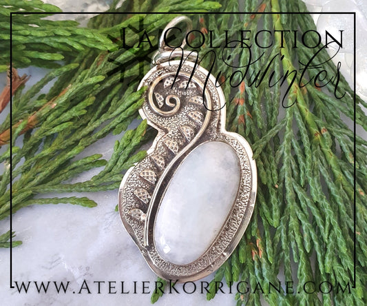 Pendentif Plante d'Hiver en Labradorite blanche et Argent Massif Korrigane