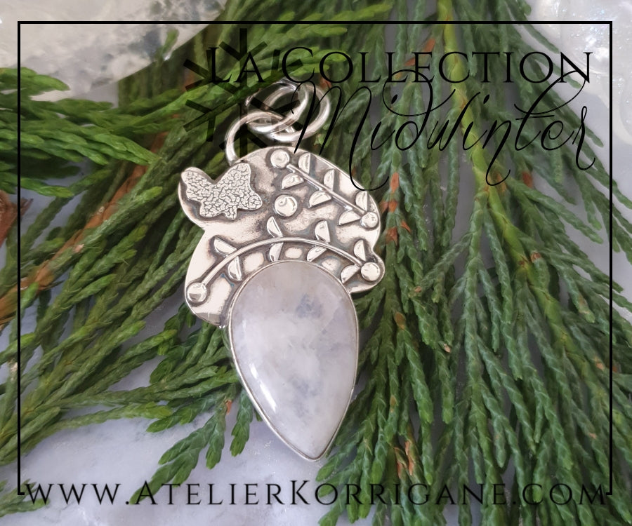 Pendentif Souvenirs d'Hiver en Labradorite blanche et Argent Massif Korrigane