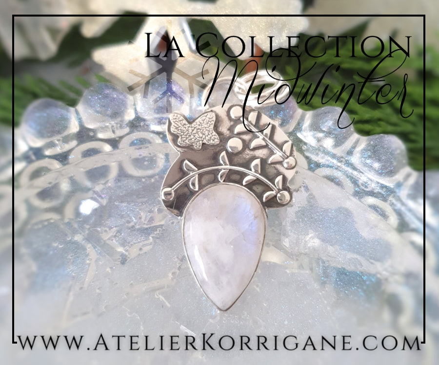 Pendentif Souvenirs d'Hiver en Labradorite blanche et Argent Massif Korrigane