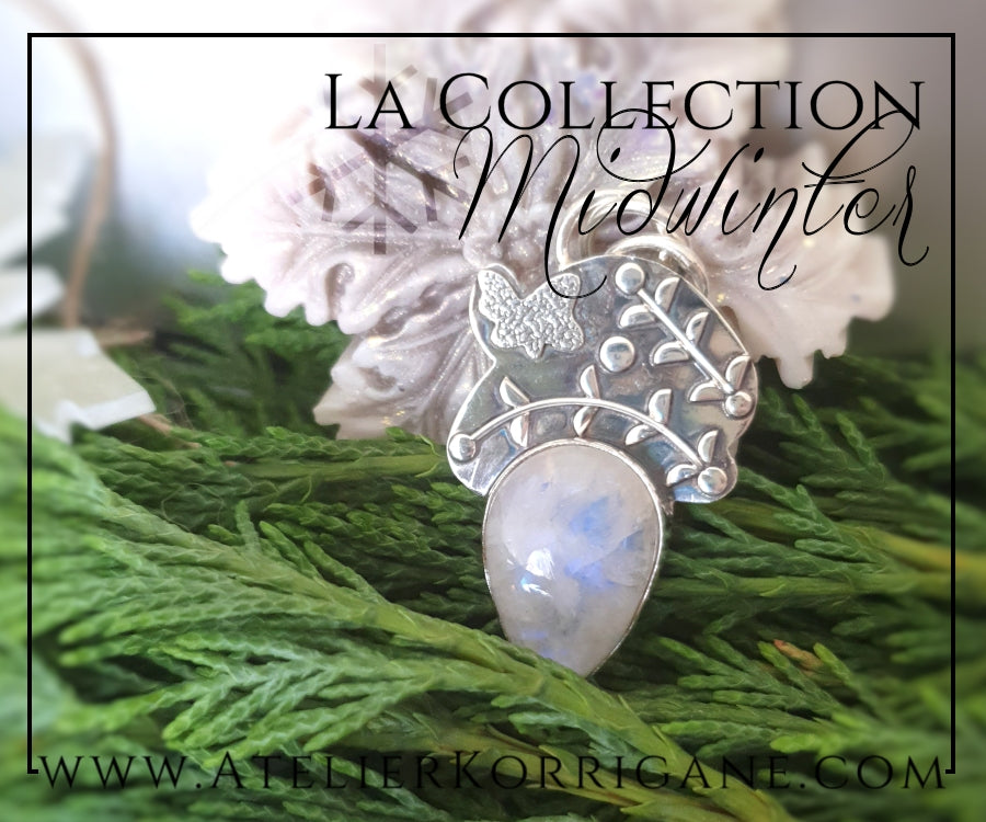 Pendentif Souvenirs d'Hiver en Labradorite blanche et Argent Massif Korrigane