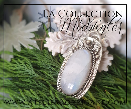 Pendentif Hellebore en Labradorite blanche et Argent Massif Korrigane
