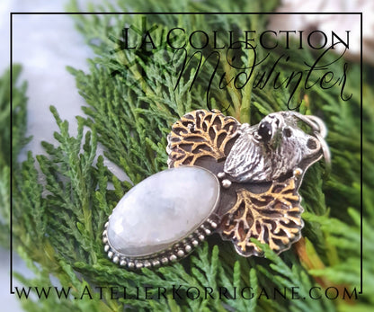 Pendentif Totem Ours en Labradorite blanche et Argent Massif Korrigane