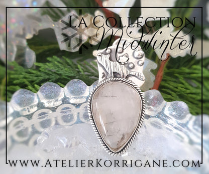 Pendentif Totem Loup en Quartz Rutile et Argent Massif Korrigane