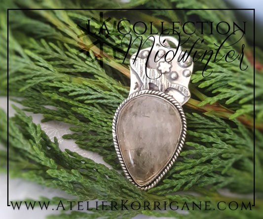 Pendentif Totem Loup en Quartz Rutile et Argent Massif Korrigane