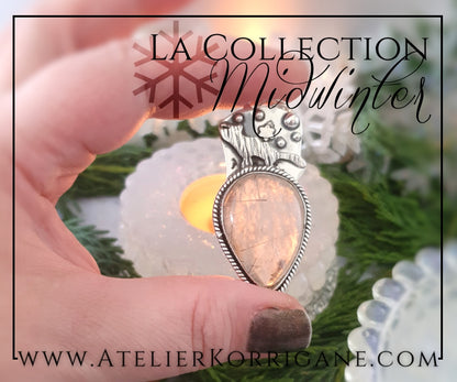 Pendentif Totem Loup en Quartz Rutile et Argent Massif Korrigane