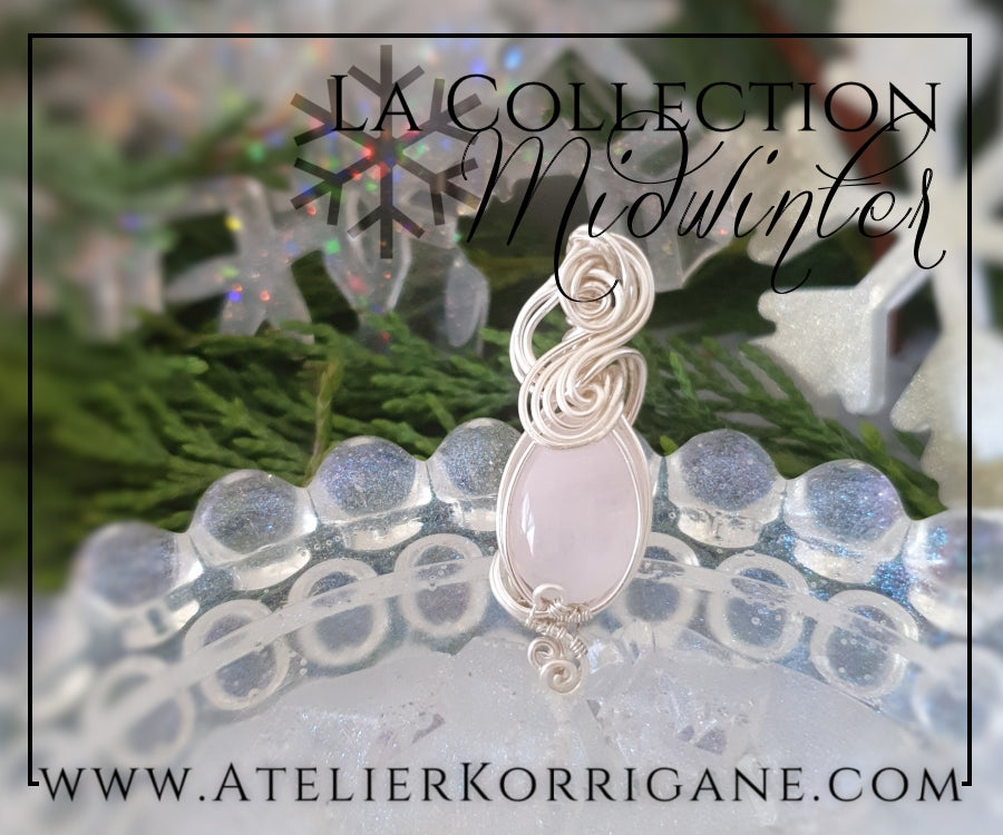 Pendentif en Quartz Rose et Argent Massif Korrigane