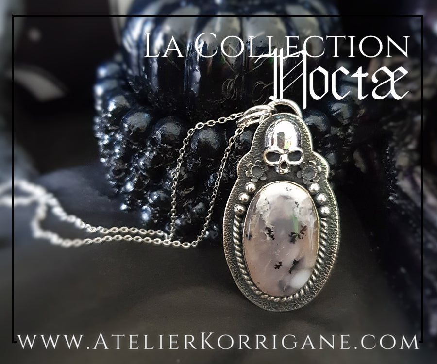 Pendentif Noctae en Agate Dendritique et Argent Korrigane