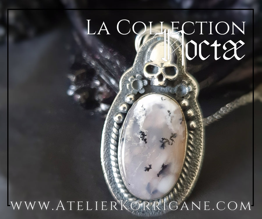 Pendentif Noctae en Agate Dendritique et Argent Korrigane