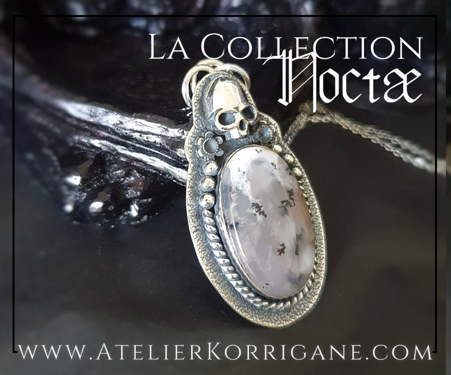 Pendentif Noctae en Agate Dendritique et Argent Korrigane