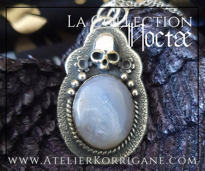 Pendentif Noctae en Agate tendrement bleutée et Argent Korrigane