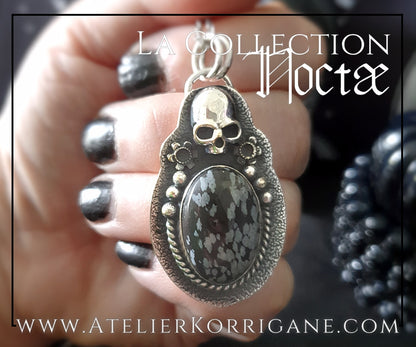 Pendentif Noctae en Obsidienne flocons de neige et Argent Korrigane