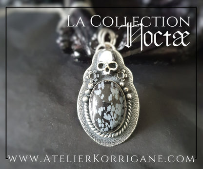 Pendentif Noctae en Obsidienne flocons de neige et Argent Korrigane